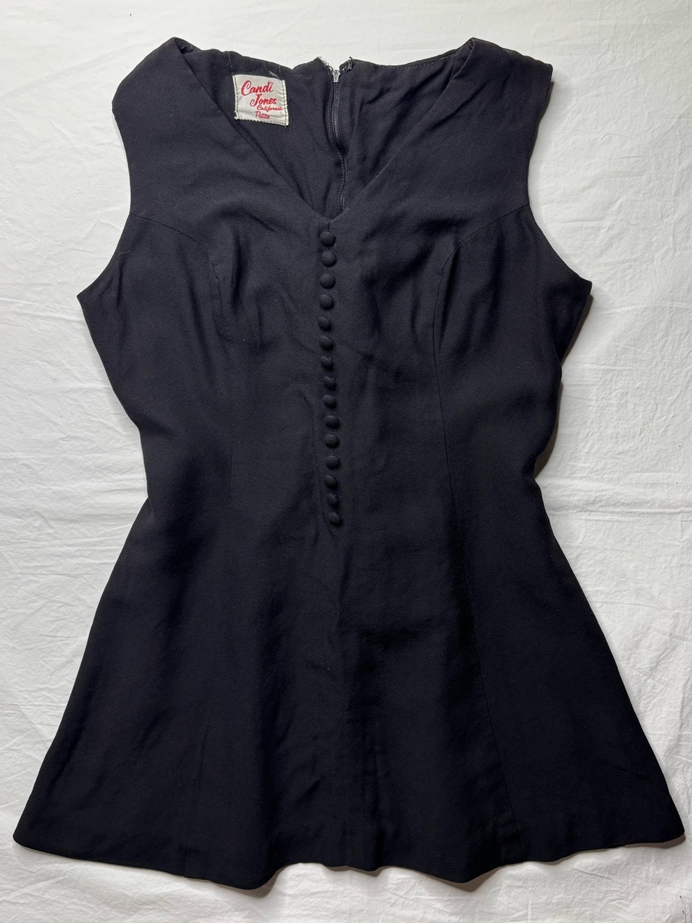 Candi Jones California - Vintage Black Sleeveless Button Front Mini Dress